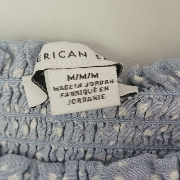 American Eagle Smocked Light Blue Polka Dot Long Sleeve Size Medium - Picture 4 of 5